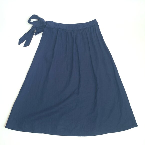 J.Crew Factory Petite Linen-Blend Faux-Wrap Skirt Women's PS Navy Linen Classic - Picture 13 of 16